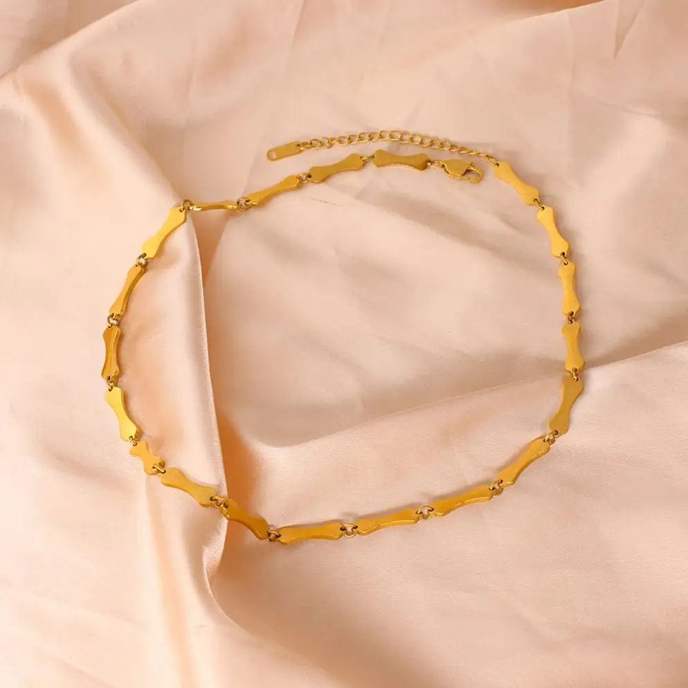 FANJIN Classic New Gold Plated Stainless Steel Bone Shape Chain Necklace for Women's Simple Style Hip Hop Jewelry