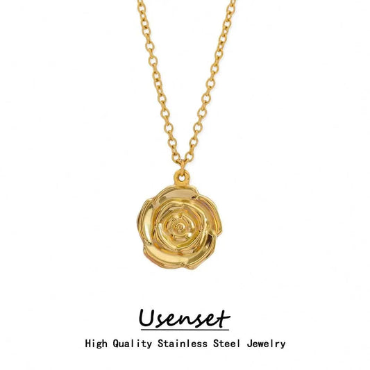 FANJIN FANJIN Stainless Steel Jewelry Personalized Gold Flower Big Rose Pendant Necklace For Women 18K Gold Plated Waterproof