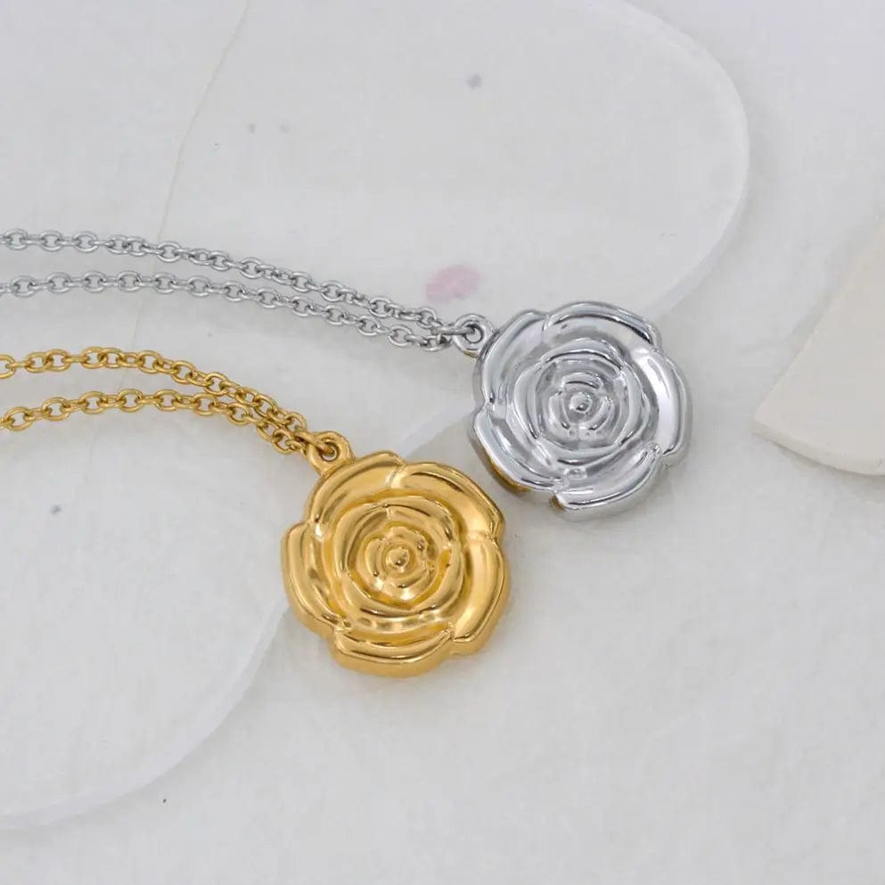 FANJIN FANJIN Stainless Steel Jewelry Personalized Gold Flower Big Rose Pendant Necklace For Women 18K Gold Plated Waterproof