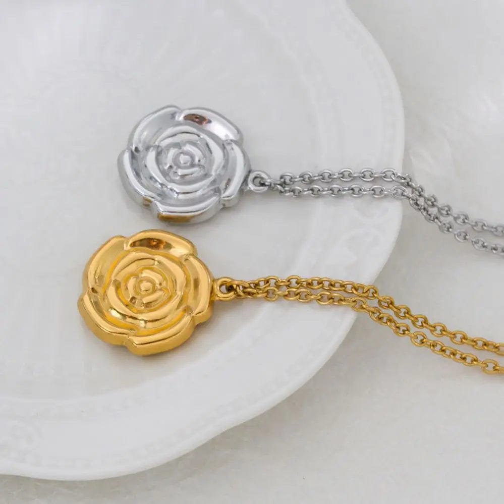 FANJIN FANJIN Stainless Steel Jewelry Personalized Gold Flower Big Rose Pendant Necklace For Women 18K Gold Plated Waterproof