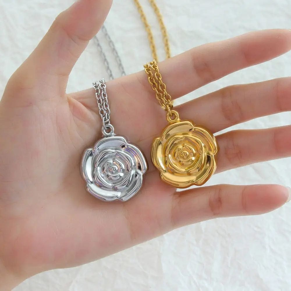 FANJIN FANJIN Stainless Steel Jewelry Personalized Gold Flower Big Rose Pendant Necklace For Women 18K Gold Plated Waterproof