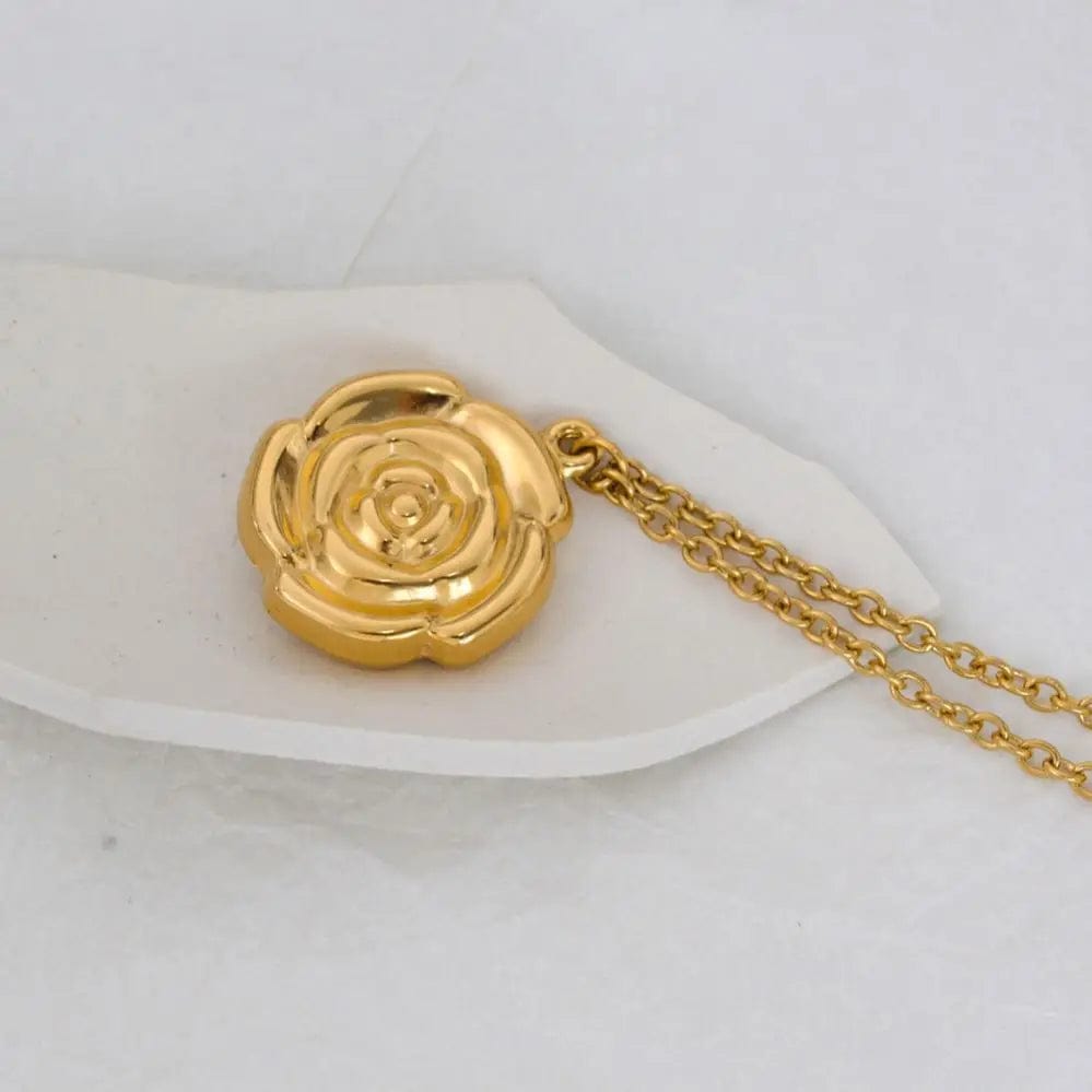 FANJIN FANJIN Stainless Steel Jewelry Personalized Gold Flower Big Rose Pendant Necklace For Women 18K Gold Plated Waterproof