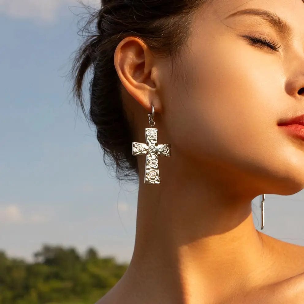 FANJIN Fashion Stainless Steel Earrings For Women Jewelry Gold Plated Rotate Texture Hammer Charm Earrings