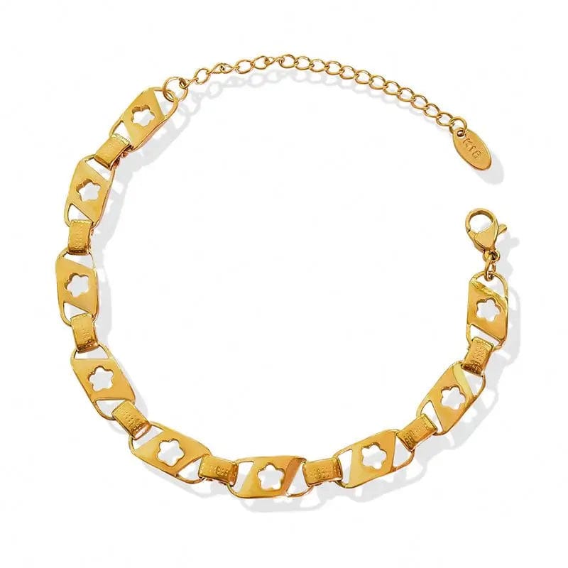 FANJIN Flower Shape Stainless Steel Waterproof 18k Gold Plate Women Jewelry Chain Bracelet ladies