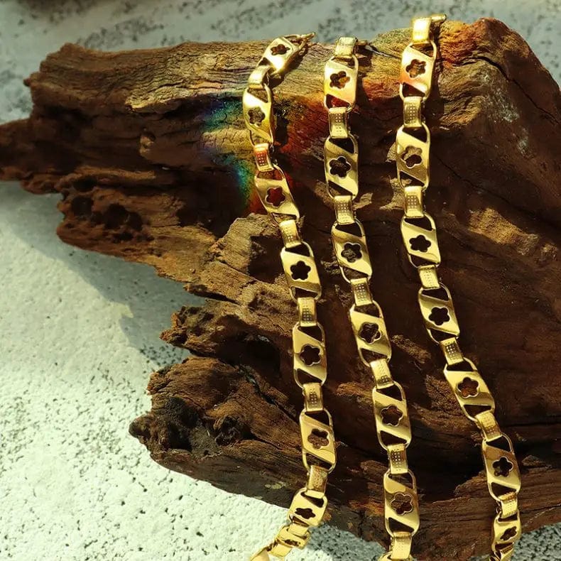 FANJIN Flower Shape Stainless Steel Waterproof 18k Gold Plate Women Jewelry Chain Bracelet ladies