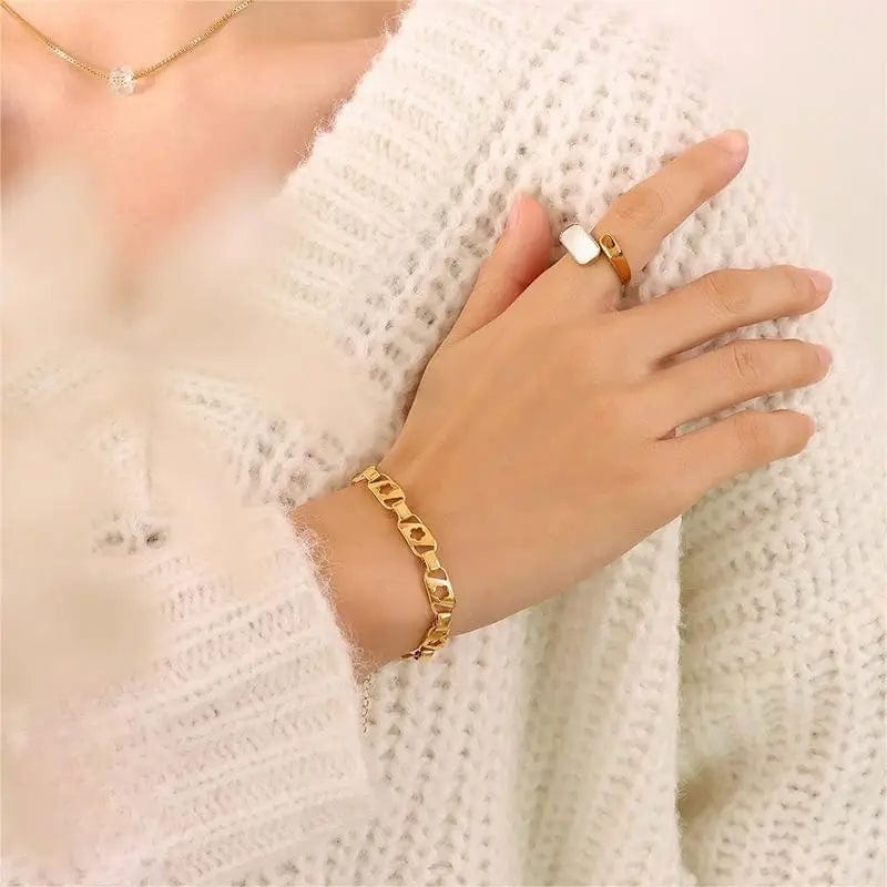 FANJIN Flower Shape Stainless Steel Waterproof 18k Gold Plate Women Jewelry Chain Bracelet ladies