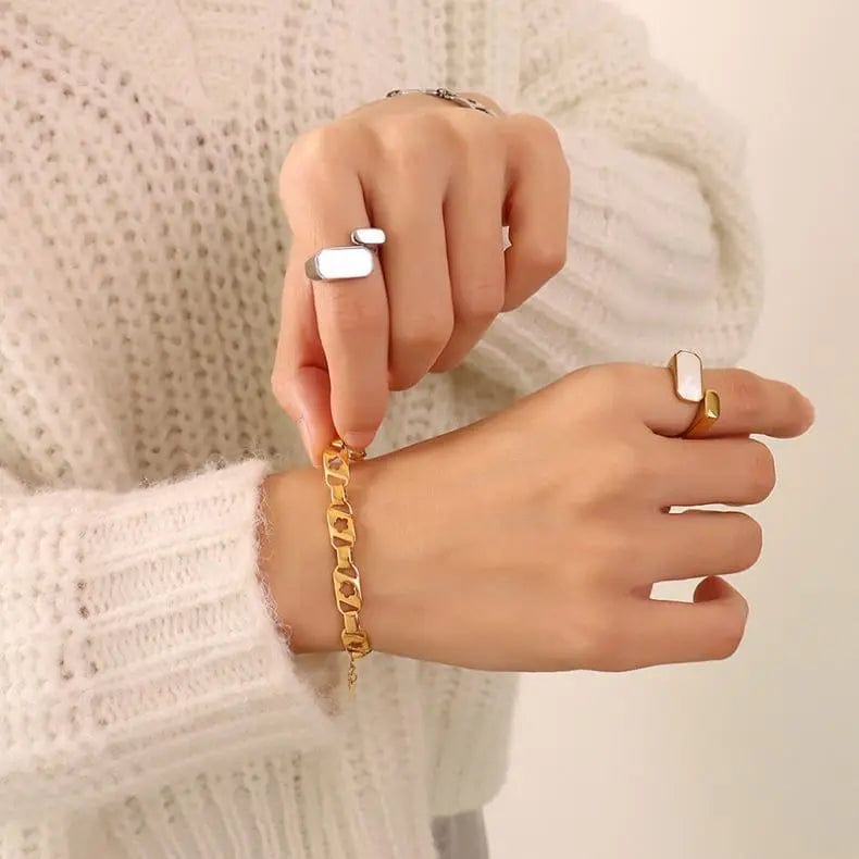 FANJIN Flower Shape Stainless Steel Waterproof 18k Gold Plate Women Jewelry Chain Bracelet ladies