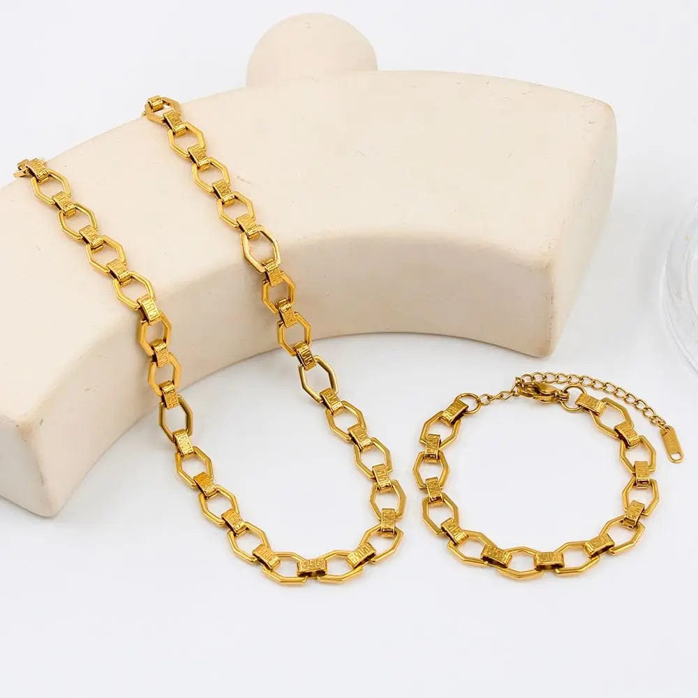 FANJIN High Quality 18K Gold Plated Stainless Steel Jewelry Bracelets chains popular women and men necklace