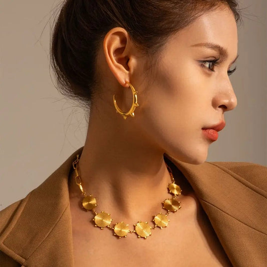 FANJIN Jewelry 18K Gold Plated Smooth Earring Stainless Steel Chunky Rivet CC Hoop Earrings for Women