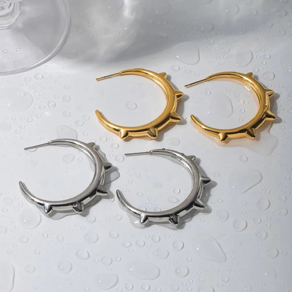 FANJIN Jewelry 18K Gold Plated Smooth Earring Stainless Steel Chunky Rivet CC Hoop Earrings for Women