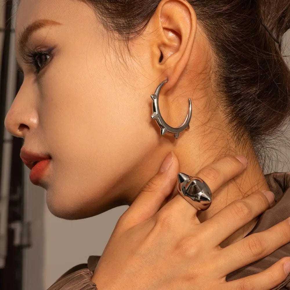 FANJIN Jewelry 18K Gold Plated Smooth Earring Stainless Steel Chunky Rivet CC Hoop Earrings for Women