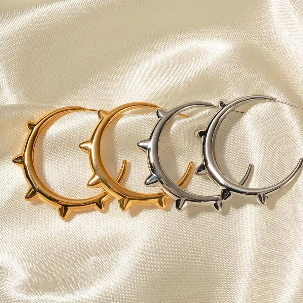 FANJIN Jewelry 18K Gold Plated Smooth Earring Stainless Steel Chunky Rivet CC Hoop Earrings for Women