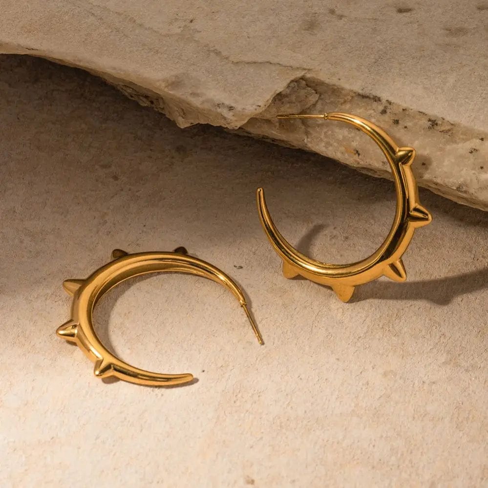 FANJIN Jewelry 18K Gold Plated Smooth Earring Stainless Steel Chunky Rivet CC Hoop Earrings for Women