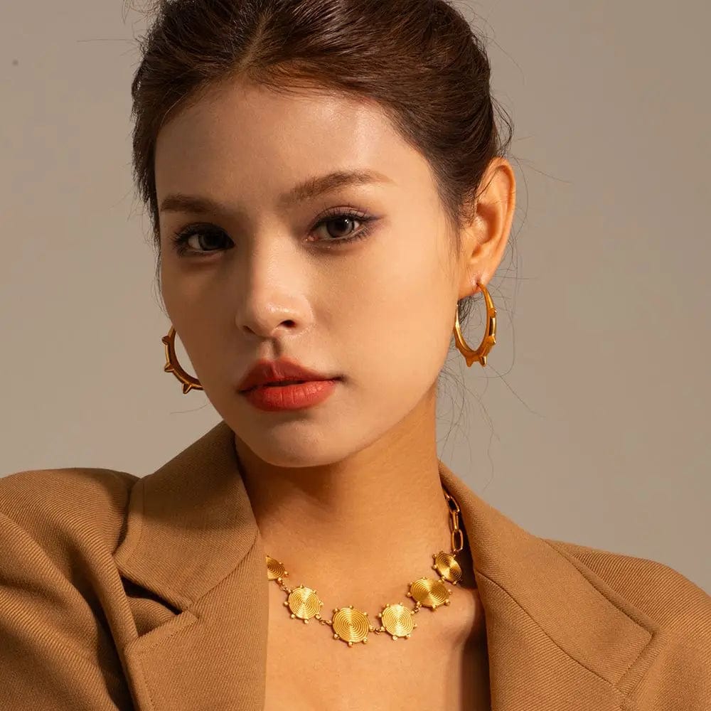 FANJIN Jewelry 18K Gold Plated Smooth Earring Stainless Steel Chunky Rivet CC Hoop Earrings for Women