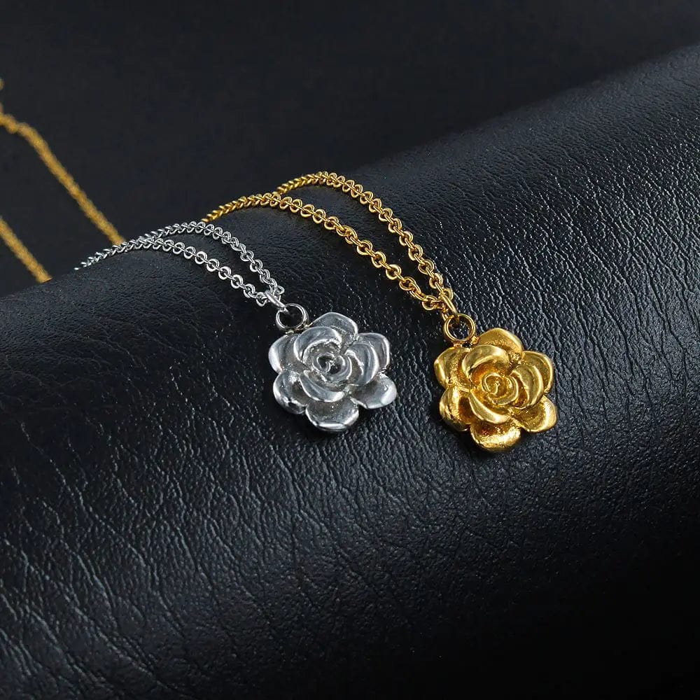 FANJIN Lotus Pendant Necklace Fashion 316L Stainless Steel Necklace Jewellery Lotus Flower Necklace for Women Girl