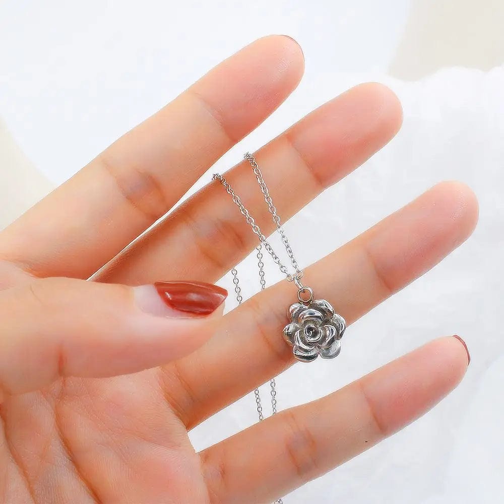 FANJIN Lotus Pendant Necklace Fashion 316L Stainless Steel Necklace Jewellery Lotus Flower Necklace for Women Girl