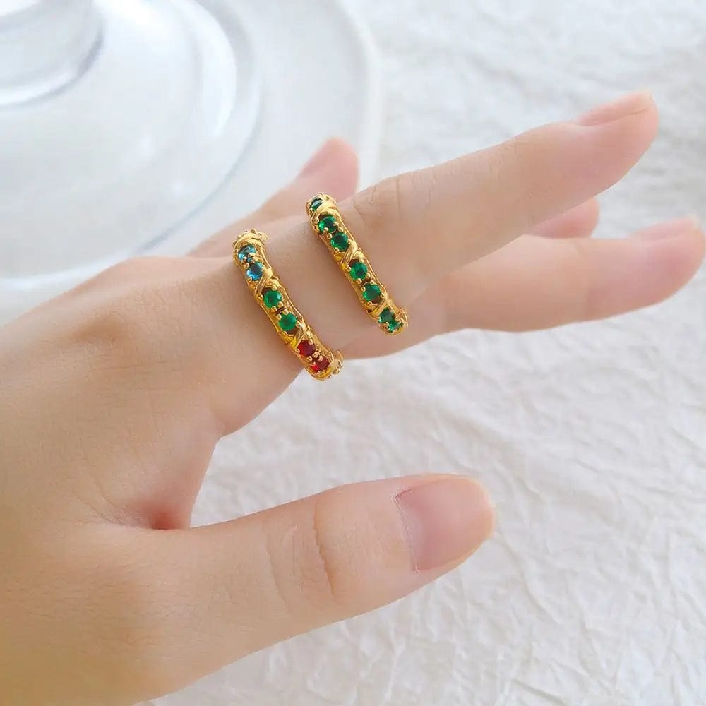 FANJIN  Luxury Icy Out Bling Fashion Cubic Zircon Rings For Women Stainless Steel Rainbow CZ Paved Finger Wedding Jewelry