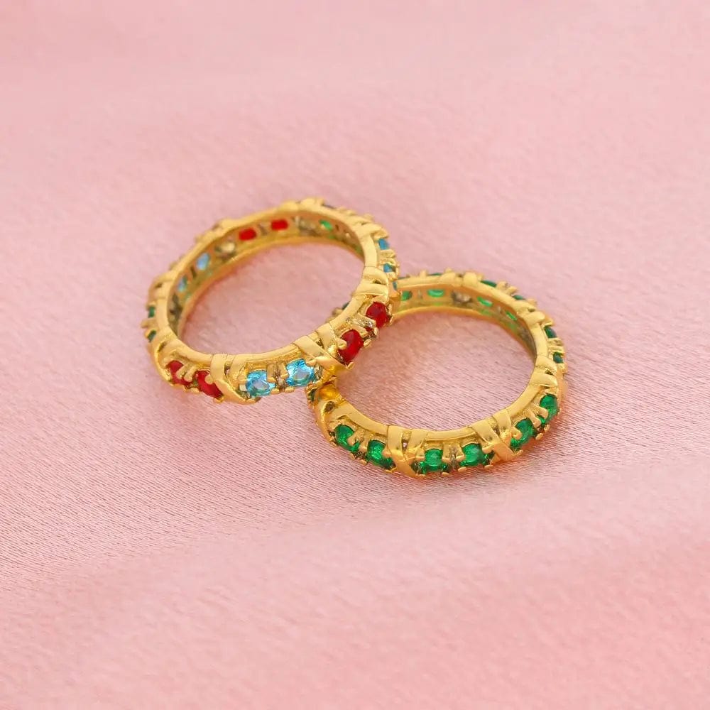 FANJIN  Luxury Icy Out Bling Fashion Cubic Zircon Rings For Women Stainless Steel Rainbow CZ Paved Finger Wedding Jewelry