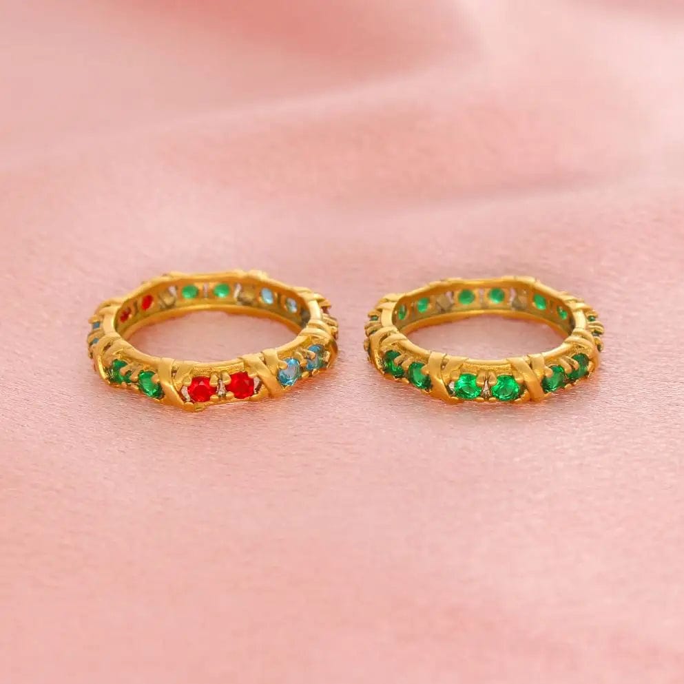 FANJIN  Luxury Icy Out Bling Fashion Cubic Zircon Rings For Women Stainless Steel Rainbow CZ Paved Finger Wedding Jewelry