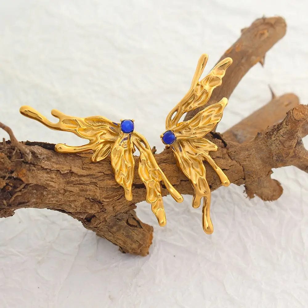 FANJIN New Arrival Stainless Steel Natural Stone Earring Wings Earrings Large Bling Earrings Women Party Jewelry