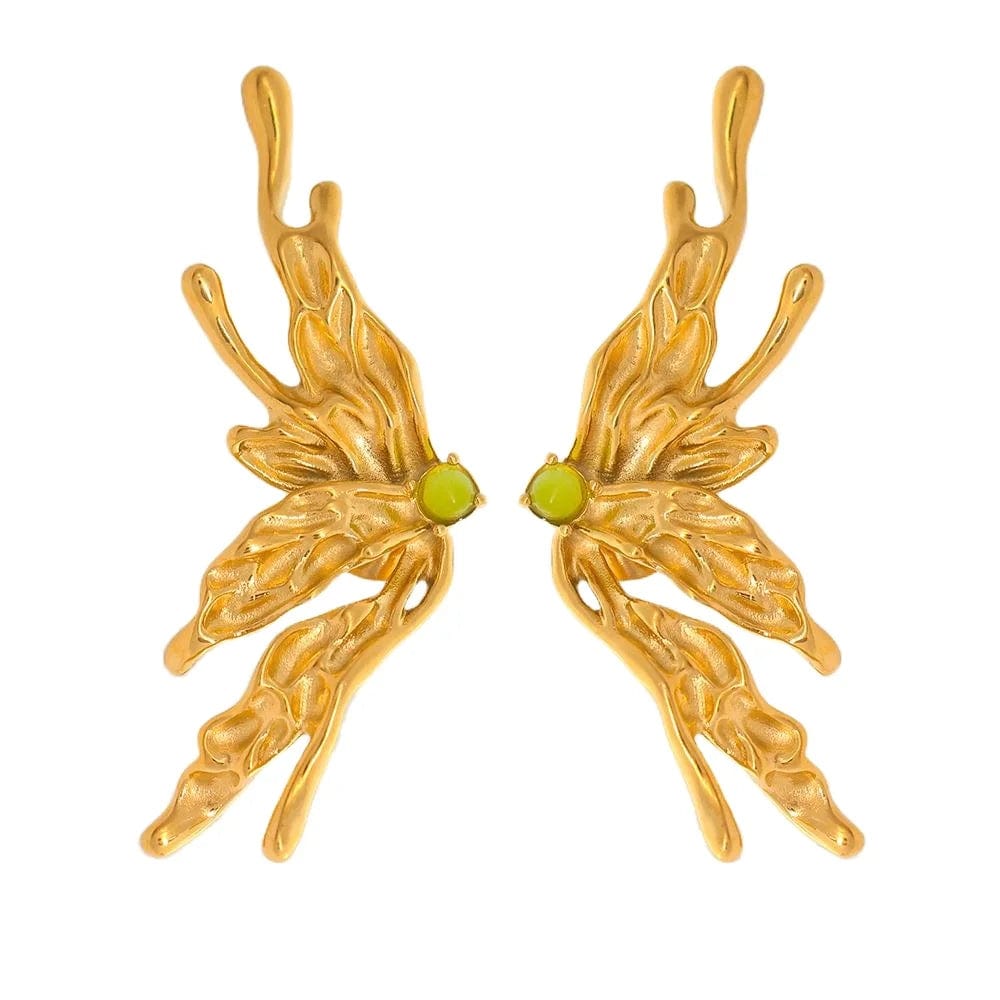 FANJIN New Arrival Stainless Steel Natural Stone Earring Wings Earrings Large Bling Earrings Women Party Jewelry