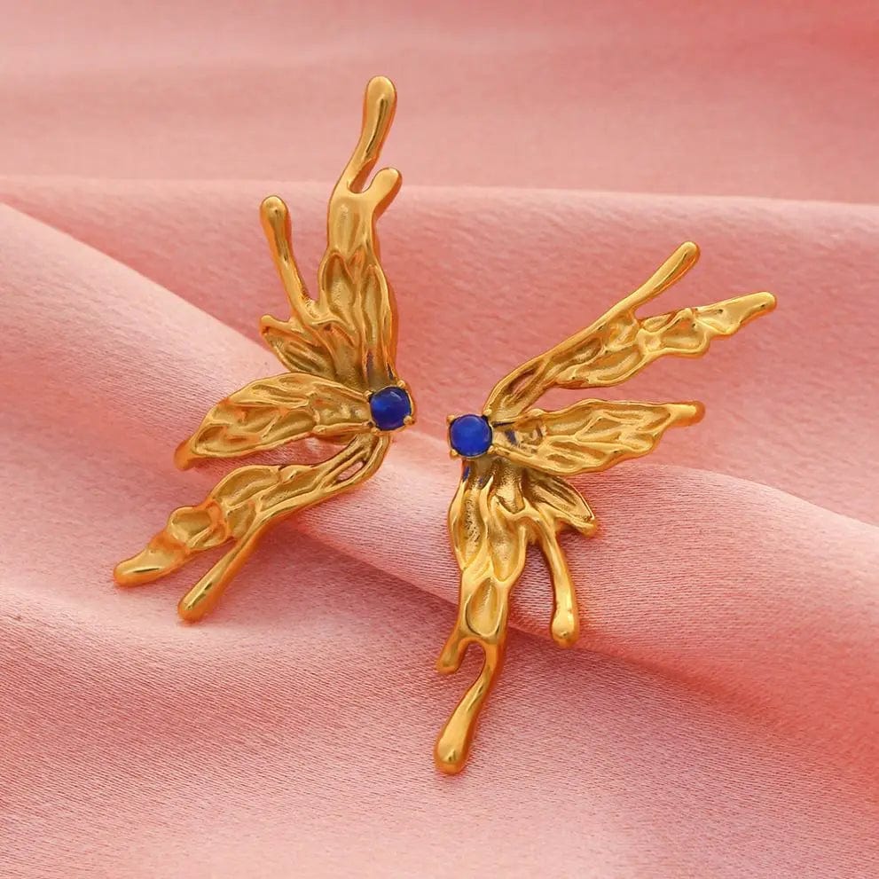 FANJIN New Arrival Stainless Steel Natural Stone Earring Wings Earrings Large Bling Earrings Women Party Jewelry