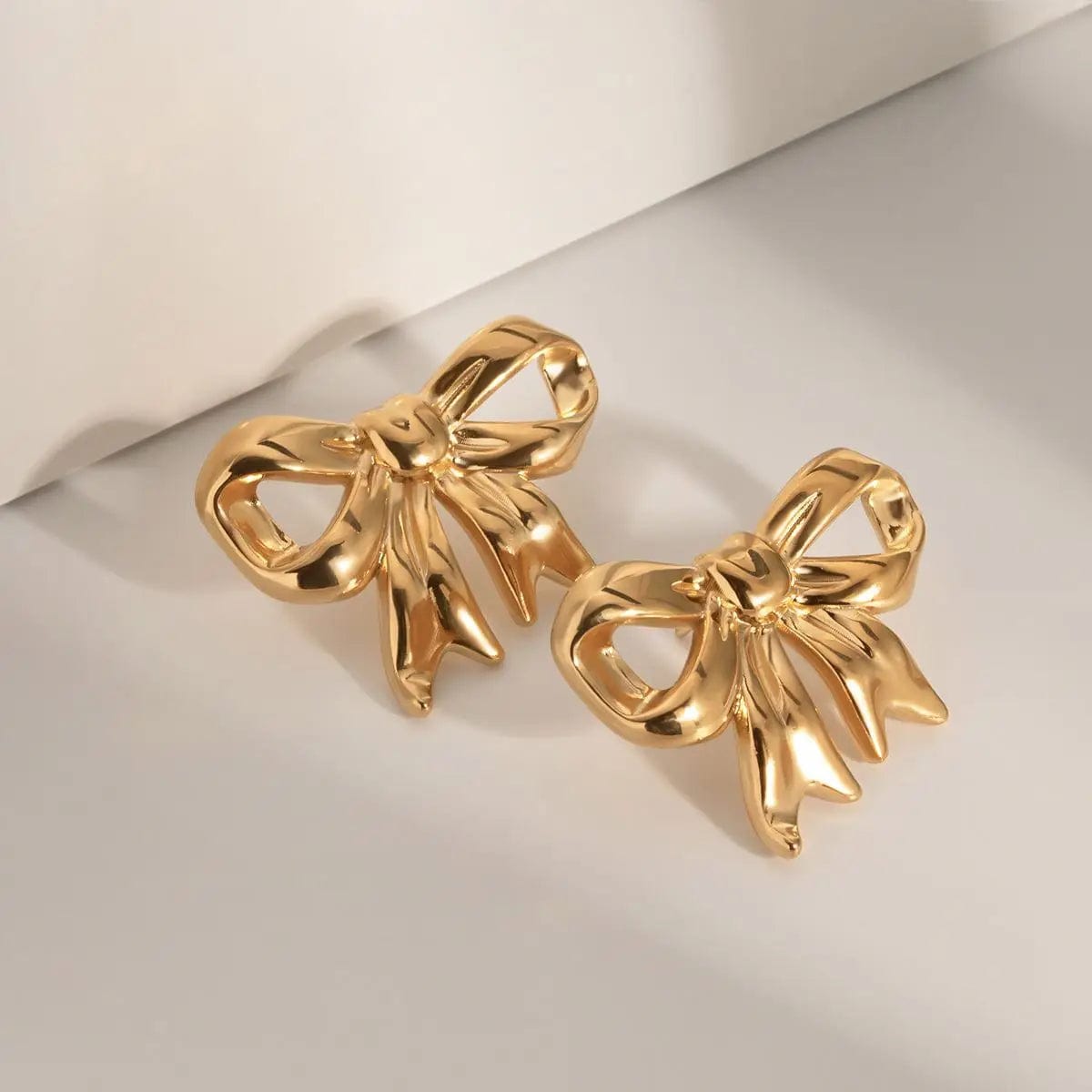 FANJIN New Trend Bow Design Series Rings Gold Jewelry Stainless Steel Bow Pendant Necklace Earrings Sets
