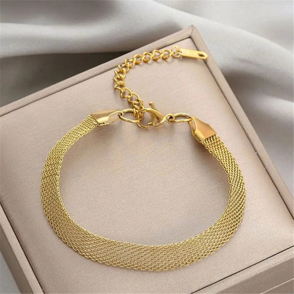 FANJIN Stainless Steel Mesh Bracelet Trendy Weave Fashion  Retention Hand Chain Jewelry for Girl Teen Women Wife