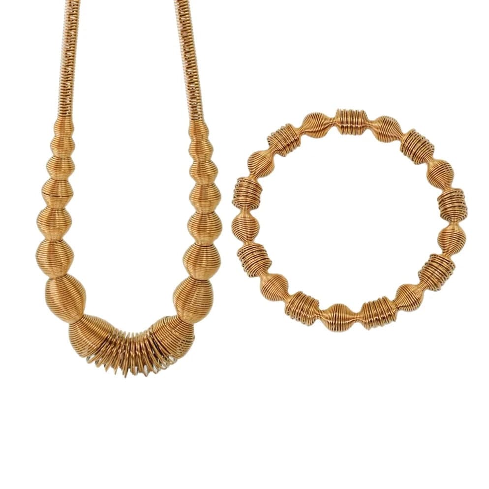 FANJIN Stylish Txetured Elastic Stainless Steel Jewelry Set Temperament Women's Gold Color Daily Wear Accessories Wholesale