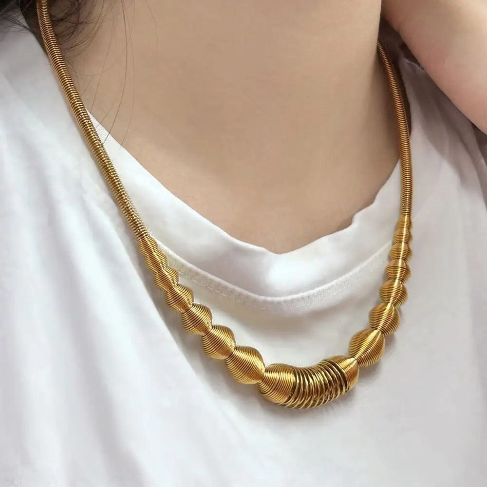 FANJIN Stylish Txetured Elastic Stainless Steel Jewelry Set Temperament Women's Gold Color Daily Wear Accessories Wholesale