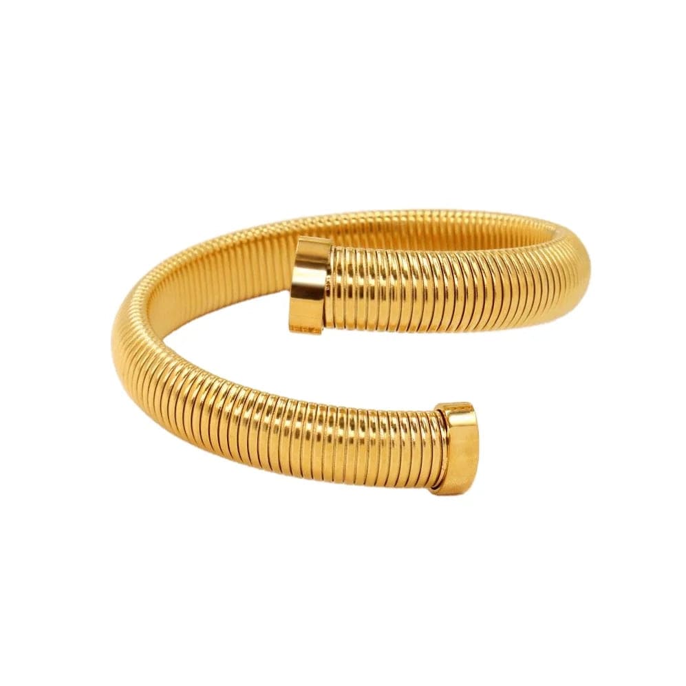 FANJIN Trendy 304l Stainless Steel Cuff Bangle Unusual Men Women Textured 18k Gold Color Bracelet Daily Jewelry High Quality