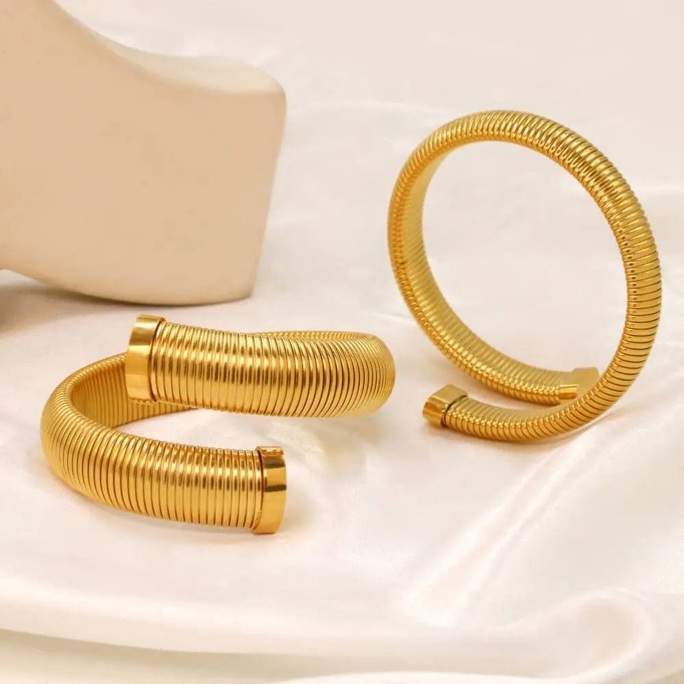 FANJIN Trendy 304l Stainless Steel Cuff Bangle Unusual Men Women Textured 18k Gold Color Bracelet Daily Jewelry High Quality