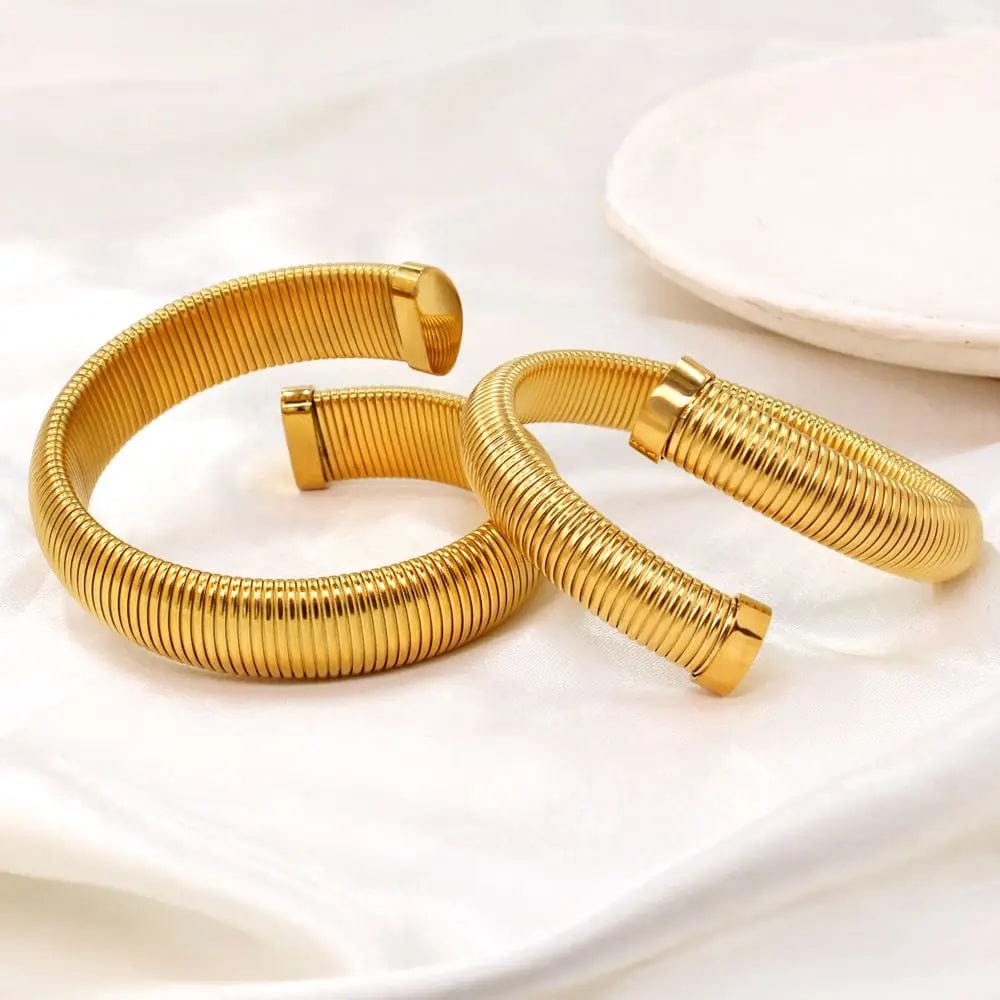 FANJIN Trendy 304l Stainless Steel Cuff Bangle Unusual Men Women Textured 18k Gold Color Bracelet Daily Jewelry High Quality