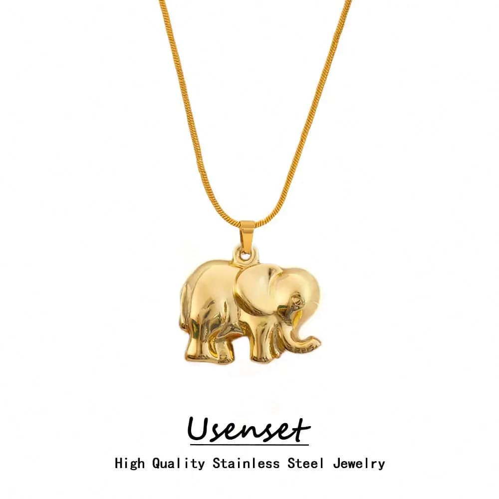 FANJIN Wholesale Gold Elephant Shaped Hollow Out Pendant Necklace Animal Necklace for Women Men Jewelry Elephant Necklace Set