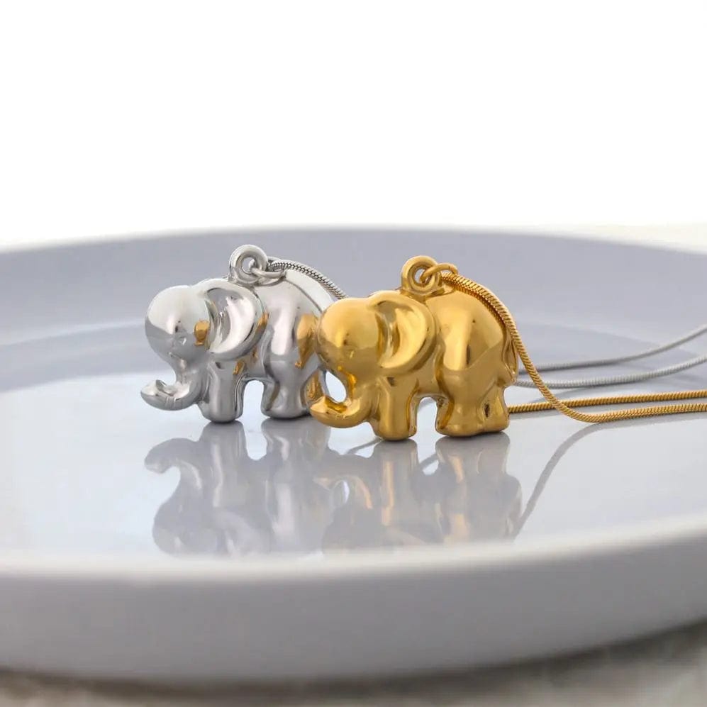 FANJIN Wholesale Gold Elephant Shaped Hollow Out Pendant Necklace Animal Necklace for Women Men Jewelry Elephant Necklace Set