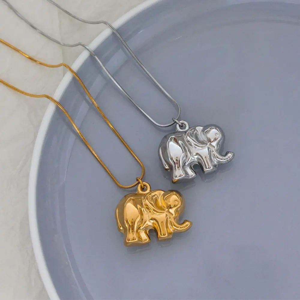 FANJIN Wholesale Gold Elephant Shaped Hollow Out Pendant Necklace Animal Necklace for Women Men Jewelry Elephant Necklace Set