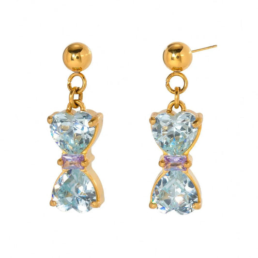 FANJINE2312002 FANJIN Jewelry 18K Gold Plated Cubic Zirconia Stainless Steel Blue CZ Zircon Bowknot Drop Earring for Girls