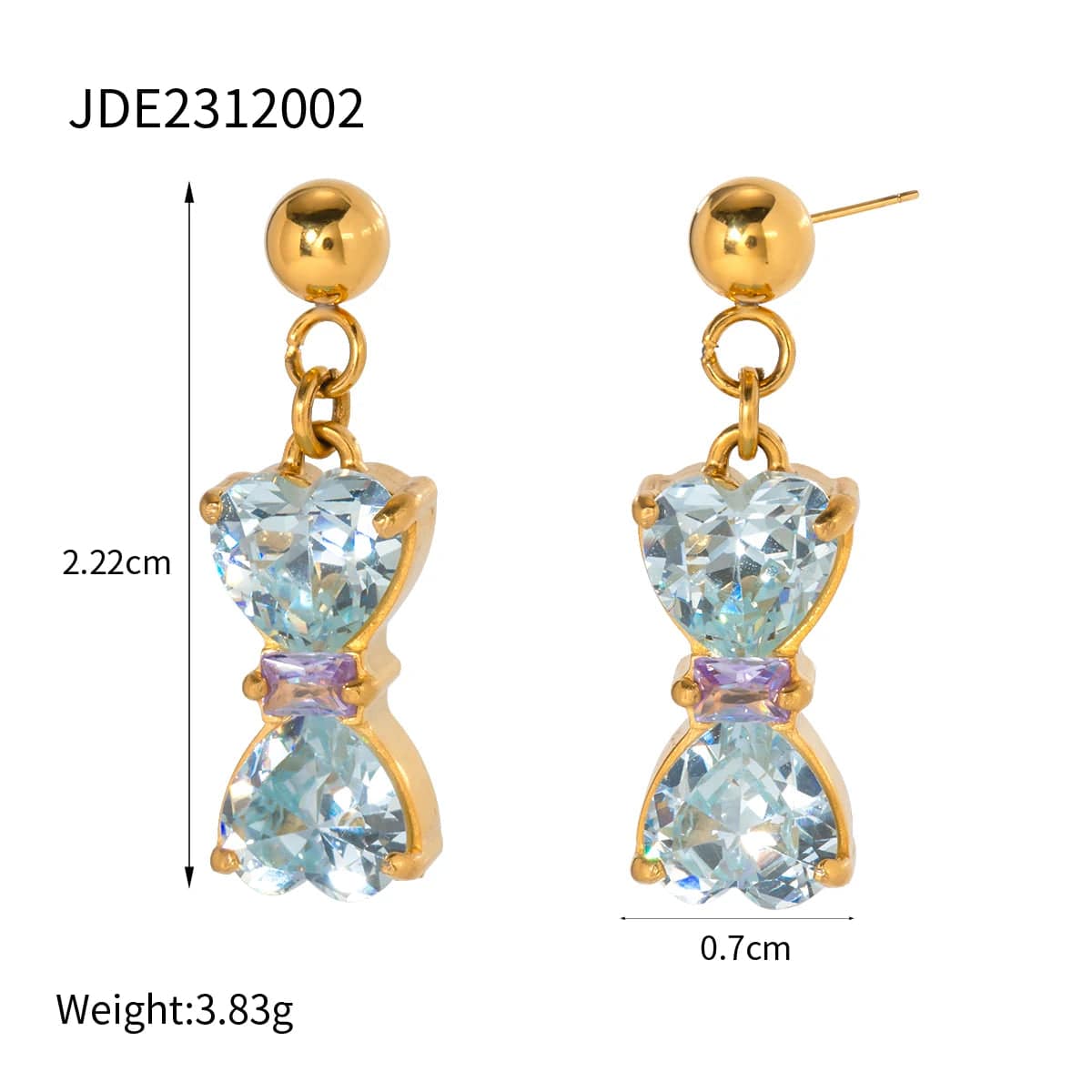 FANJINE2312002 FANJIN Jewelry 18K Gold Plated Cubic Zirconia Stainless Steel Blue CZ Zircon Bowknot Drop Earring for Girls