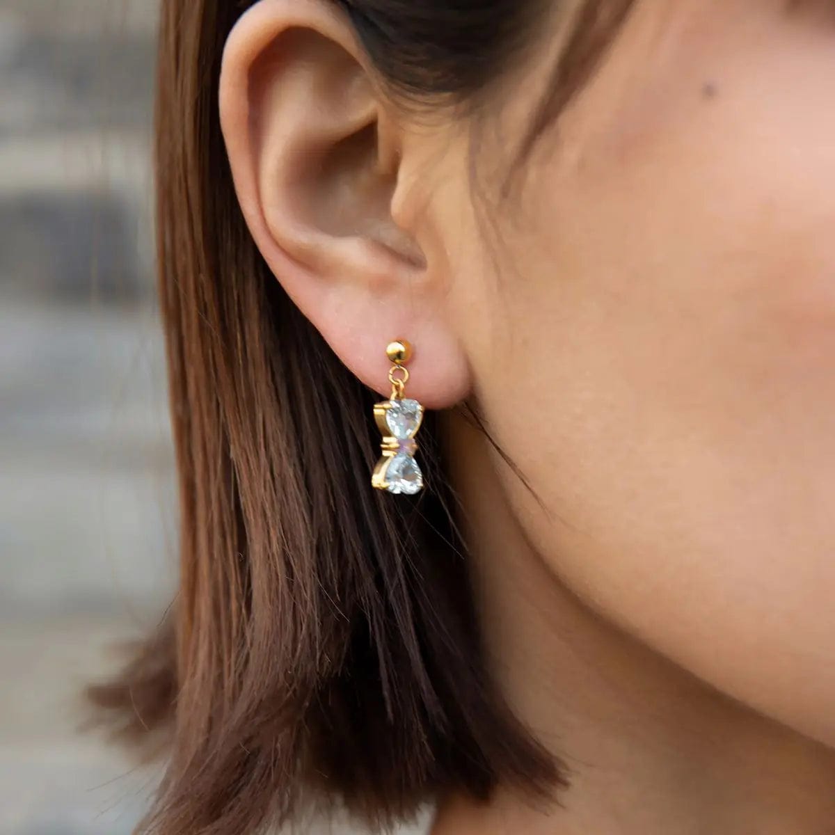 FANJINE2312002 FANJIN Jewelry 18K Gold Plated Cubic Zirconia Stainless Steel Blue CZ Zircon Bowknot Drop Earring for Girls