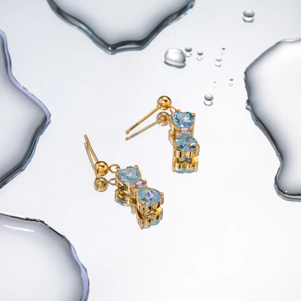 FANJINE2312002 FANJIN Jewelry 18K Gold Plated Cubic Zirconia Stainless Steel Blue CZ Zircon Bowknot Drop Earring for Girls