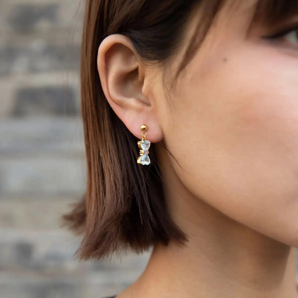 FANJINE2312002 FANJIN Jewelry 18K Gold Plated Cubic Zirconia Stainless Steel Blue CZ Zircon Bowknot Drop Earring for Girls