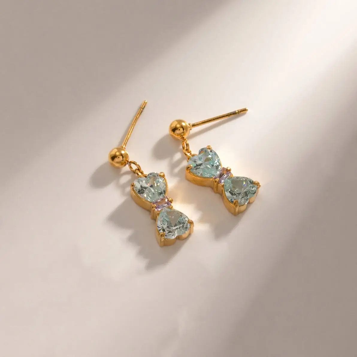 FANJINE2312002 FANJIN Jewelry 18K Gold Plated Cubic Zirconia Stainless Steel Blue CZ Zircon Bowknot Drop Earring for Girls