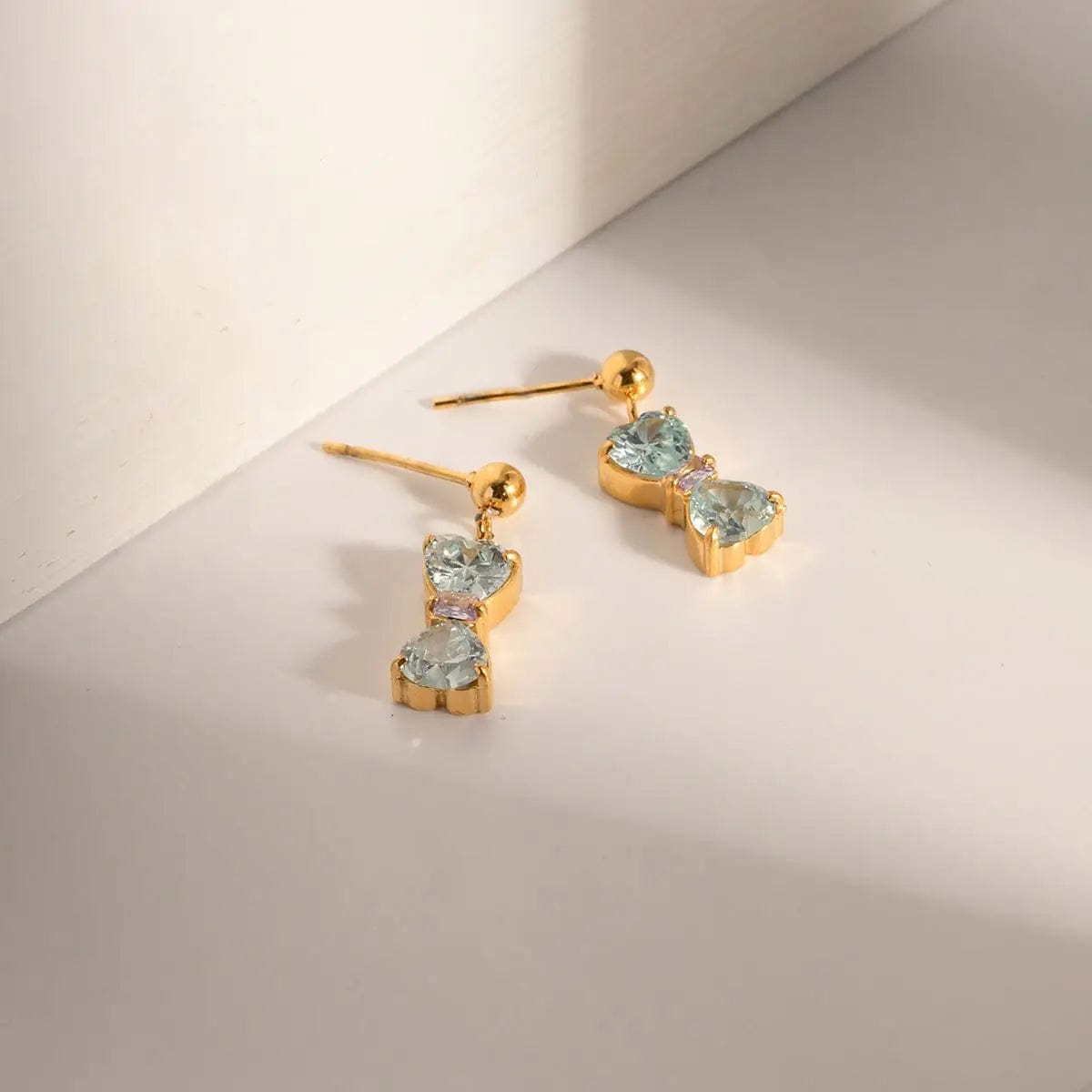 FANJINE2312002 FANJIN Jewelry 18K Gold Plated Cubic Zirconia Stainless Steel Blue CZ Zircon Bowknot Drop Earring for Girls