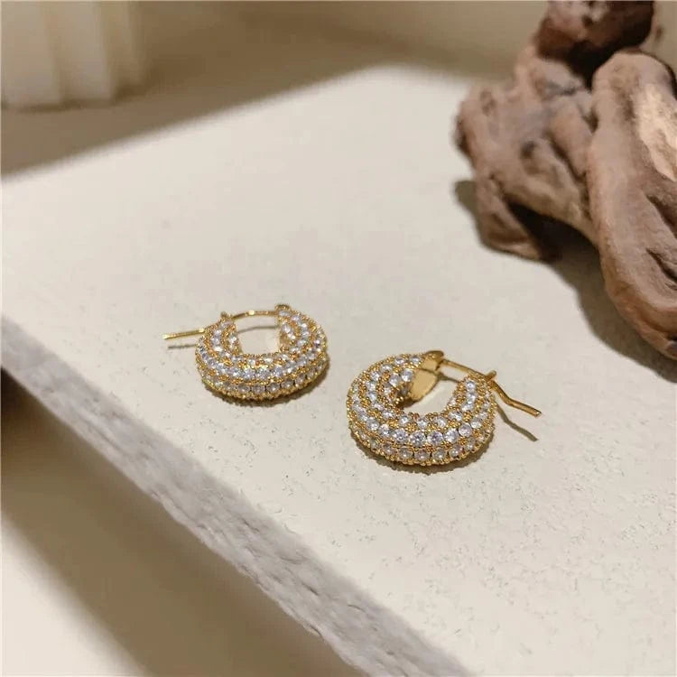 fashion / 1 Gold/Copper * Zircon Luxury shiny 18K Gold PVD Plated Micro inlay rhinestone Stainless Steel Party Boutique Hoop Earrings Waterproof Jewelry Women