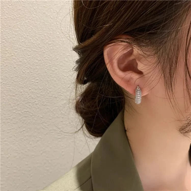 fashion / 1 Silver/Copper * Zircon Luxury shiny 18K Gold PVD Plated Micro inlay rhinestone Stainless Steel Party Boutique Hoop Earrings Waterproof Jewelry Women