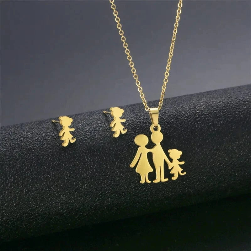 fashion / 10* New Cheap Dubai 18K Gold-plated waterproof Stainless Steel Various shapes pendants Gift Necklace Earrings Jewelry Set For Women