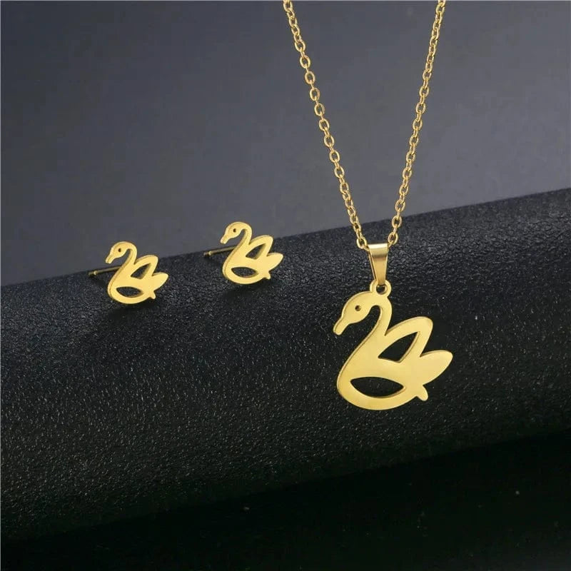 fashion / 11* New Cheap Dubai 18K Gold-plated waterproof Stainless Steel Various shapes pendants Gift Necklace Earrings Jewelry Set For Women