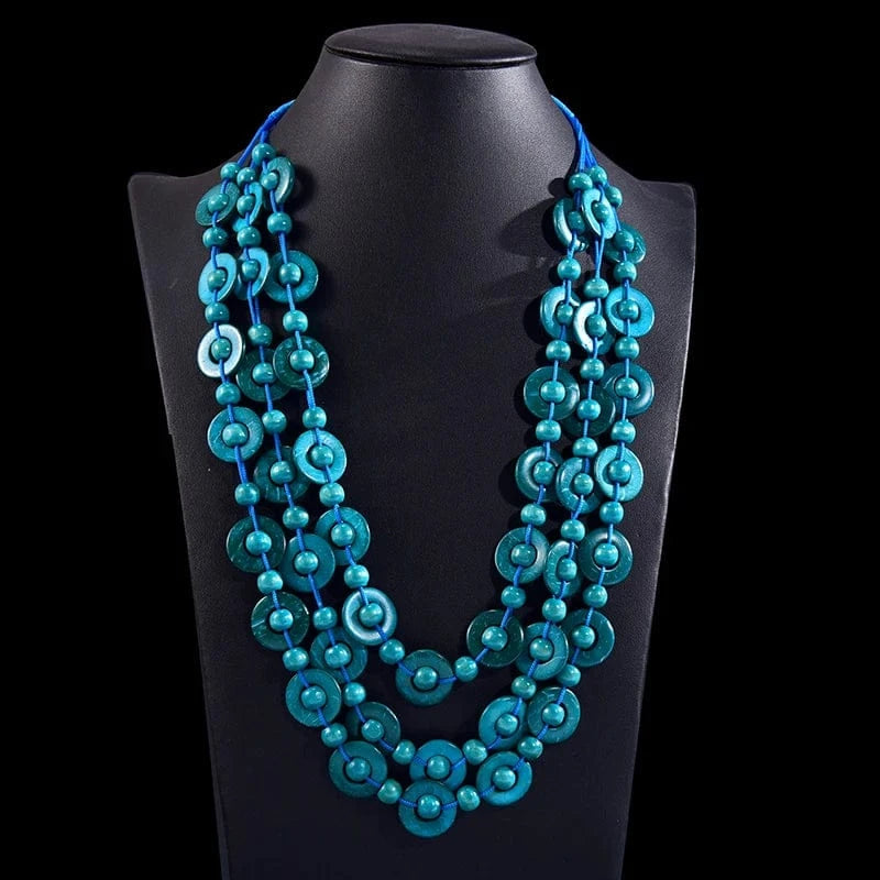 Fashion / 12 Bohemian Coconut shell Wood Beads Pendant Necklaces Women Ethnic Jewelry Handmade Beaded Hanging Long Necklace Statement