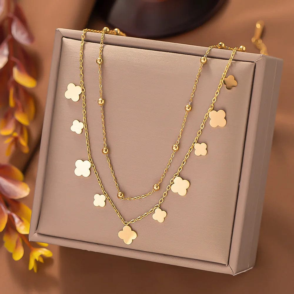 fashion / 12 NEW Vintage Gold Cuban Chain Multilayer Overlay Stainless Steel Necklace Butterfly Coin Pendant Pearl Tassel For Women Necklace