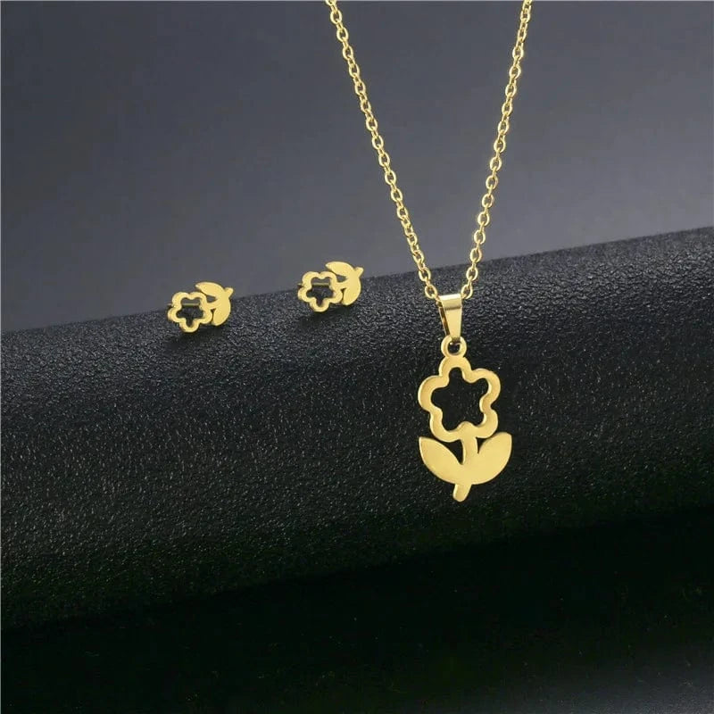 fashion / 13* New Cheap Dubai 18K Gold-plated waterproof Stainless Steel Various shapes pendants Gift Necklace Earrings Jewelry Set For Women